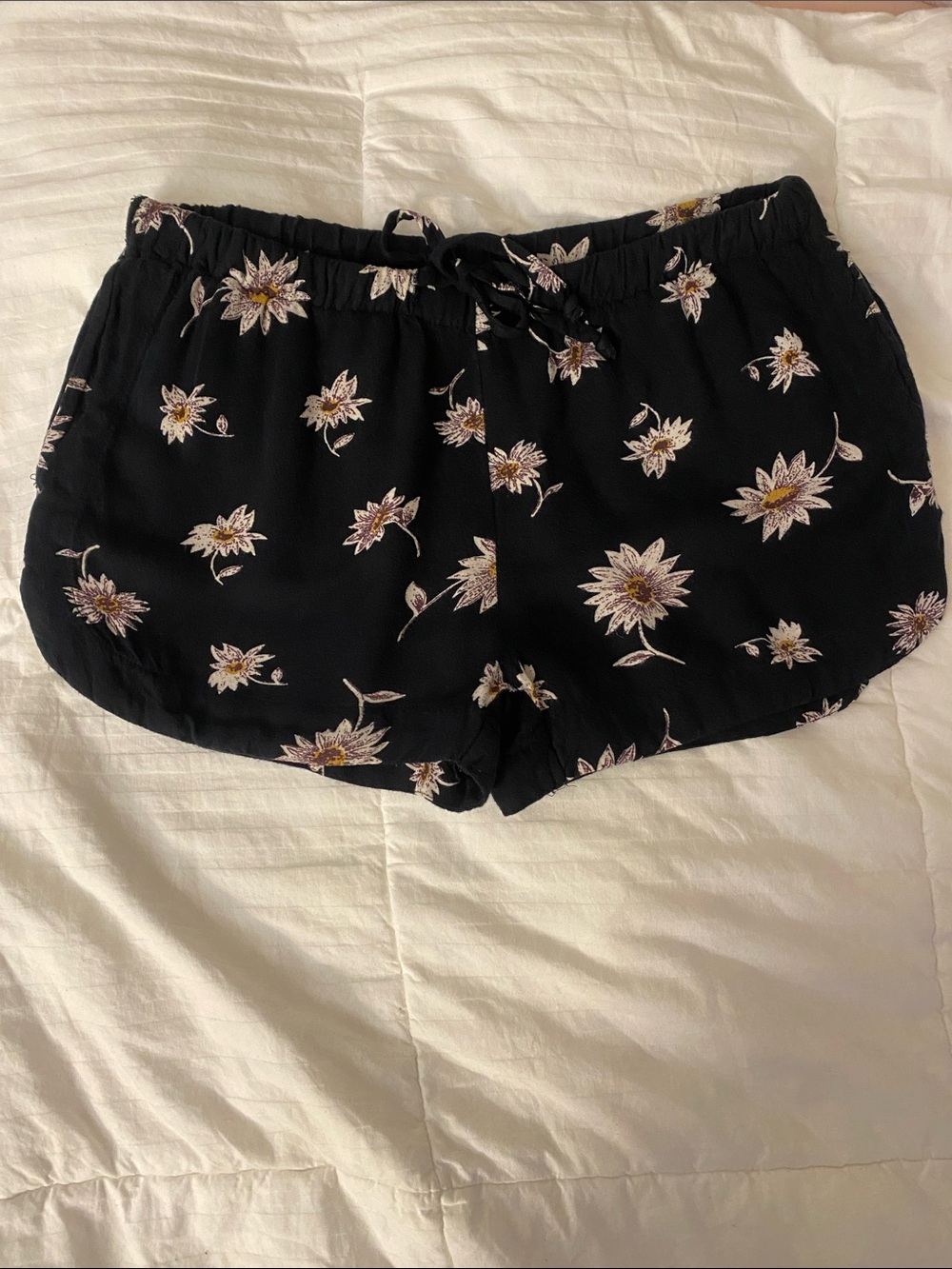 RVCA Black Floral Drawstring Athletic Shorts